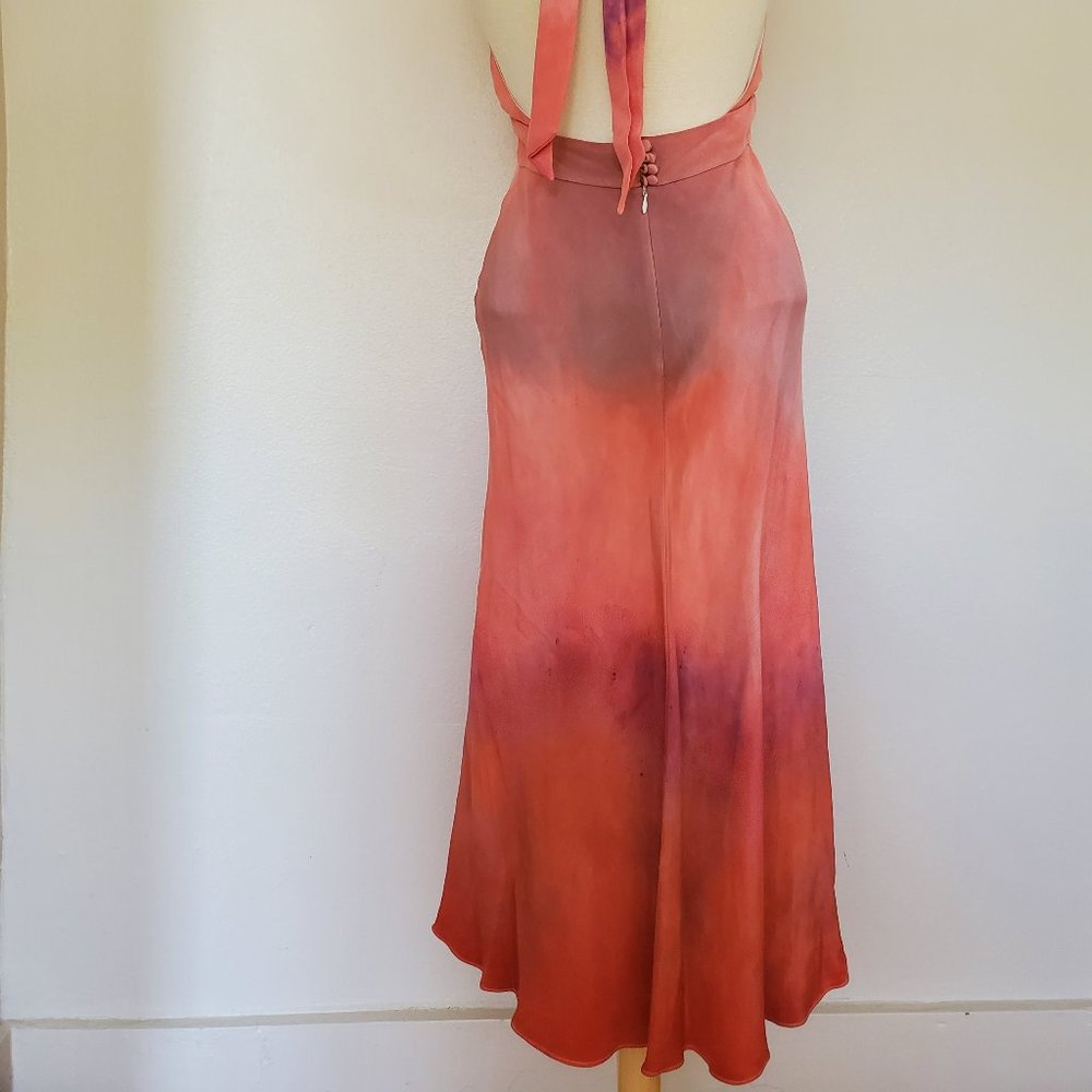 NEW Silk Short midi halter maxi Dress bridesmaid party tie dyed painted blue red - Picture 6 of 9